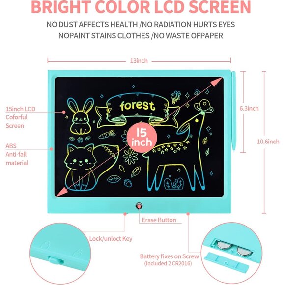LCD Writing Tablet for Kids, 15 Inch Colorful Electronic Doodle Board for Kids A - Picture 2 of 7